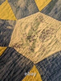 Vintage Antique Handmade Quilt Patchwork Stitched Star Blue Farmhouse 67x80 Read