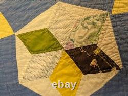 Vintage Antique Handmade Quilt Patchwork Stitched Star Blue Farmhouse 67x80 Read