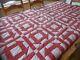 Vintage/antique Handmade Red And White Quilt Lovely Hand Quilting