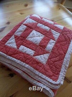 Vintage/Antique Handmade Red and White Quilt Lovely Hand Quilting