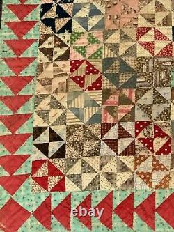 Vintage Antique Multi Color Hour Glass Quilt Hand Made Stitched 68 x 73