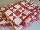 Vintage Antique Ohio Star Handmade Quilt Red White Hearts Floral 74 X 82