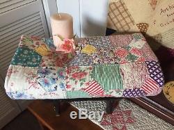 Vintage Antique Old Feedsack Early Prints Hand Made Floral Bow Tie Quilt