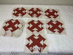Vintage Antique Patchwork Quilt Blocks, Lot Of 30, T's, Early Calico Prints, Red