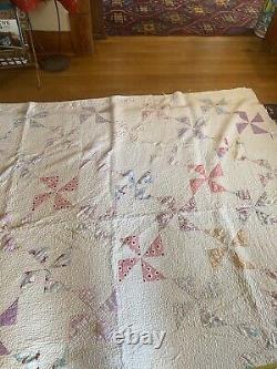 Vintage Antique Pinwheel SOFT Handmade Quilt 72 X 72 Excellent Collectible