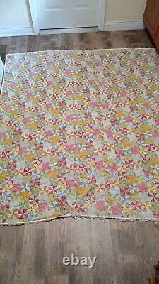 Vintage Antique Quilt 80x84 King Size Hand Made Hand Quilted Beautiful Blanket