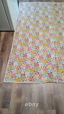 Vintage Antique Quilt 80x84 King Size Hand Made Hand Quilted Beautiful Blanket