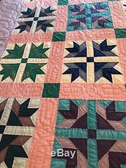 Vintage Antique Quilt Handmade Hand Quilted Block Pattern 71 X 92