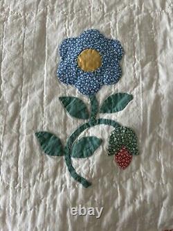 Vintage Antique Quilt Rose of Sharon Appliqué Hand Quilted Stitched Pink Cutter