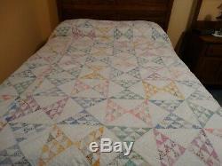 Vintage Antique Triangle Half Square Handmade Hand Quilted Quilt Feedsack