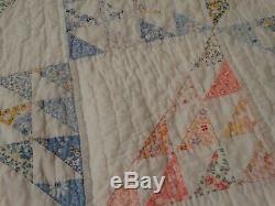 Vintage Antique Triangle Half Square Handmade Hand Quilted Quilt Feedsack