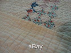 Vintage Antique Triple Irish Chain Handmade Hand Quilted Quilt Feed Sack