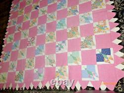 Vintage Antique Unique Butterfly Quilt 1940s Hand Quilted All Hand Sewn 82x84
