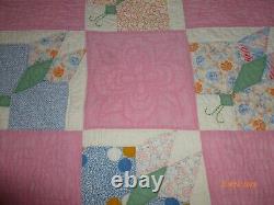 Vintage Antique Unique Butterfly Quilt 1940s Hand Quilted All Hand Sewn 82x84