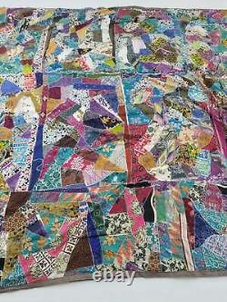 Vintage Antique Victorian Crazy Quilt 94x90 inch