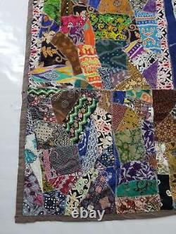 Vintage Antique Victorian Crazy Quilt 94x90 inch