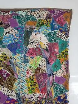 Vintage Antique Victorian Crazy Quilt 94x90 inch