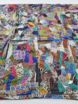 Vintage Antique Victorian Crazy Quilt 94x90 inch