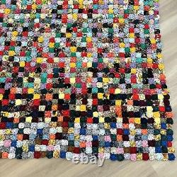 Vintage Antique YOYO Quilt Colorful Puffs Handmade bedspread 87 X 80