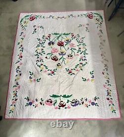 Vintage Appliqué Quilt Pansy Floral Pansies Rose Kretsinger Style