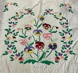 Vintage Appliqué Quilt Pansy Floral Pansies Rose Kretsinger Style