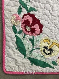 Vintage Appliqué Quilt Pansy Floral Pansies Rose Kretsinger Style