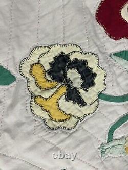 Vintage Appliqué Quilt Pansy Floral Pansies Rose Kretsinger Style