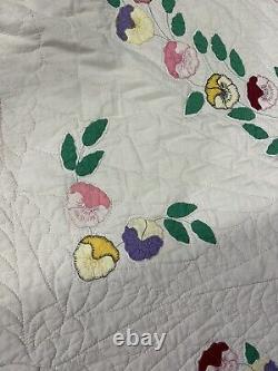 Vintage Appliqué Quilt Pansy Floral Pansies Rose Kretsinger Style