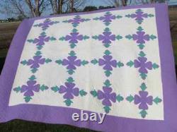 Vintage Appliqued Quilt-Purple Floral-Hand Quilted-Free Ship
