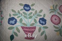 Vintage Arch Handmade Pastel Floral Applique Cotton Quilt 96W X84L FITS KING