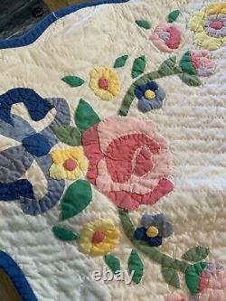 Vintage Arch Quilt Floral Flowers Scalloped Handmade Cottagecore Pastel Blanket