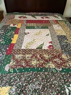 Vintage Barkcloth QUILT Hand Tied Cotton Atomic MCM 64 X 78 Exc Cond No Stains