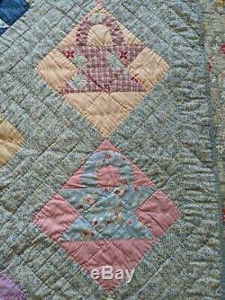 Vintage Basket Pattern Quilt Handmade Queen Full Double Early to Mid 1900's
