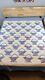 Vintage Basket Quilt Hand Quilting Blue And White 86 X 97 Flowers Beautiful