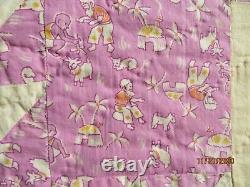 Vintage Bear Claw Feedsack Quilt-PINK-Hand Quilted and Hand Sewn-1930's