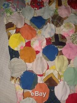 Vintage Beautiful Colorful Yoyo Yo Yo Handstitched Handmade Quilt