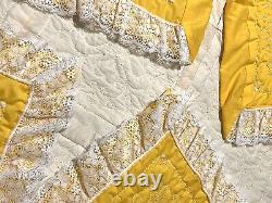 Vintage Bedspread Quilt Coverlet 101X 81 French Knot Lace Tulips Hearts YELLOW