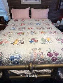 Vintage Biblical Painted Machine Stitched & Quilted 64x84 Very Good Condition