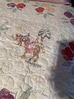 Vintage Biblical Painted Machine Stitched & Quilted 64x84 Very Good Condition