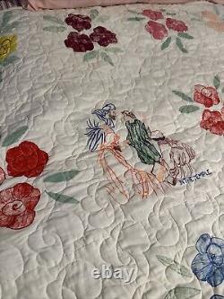 Vintage Biblical Painted Machine Stitched & Quilted 64x84 Very Good Condition