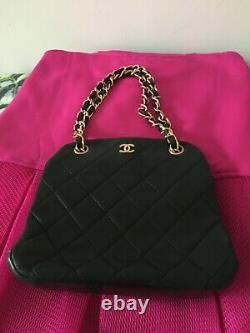 Vintage Black Chanel Lambskin Quilted Bag Come With Authenticity Card