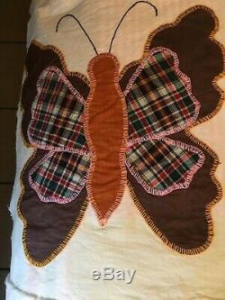 Vintage Butterfly Appliqued & Embroidered Quilt Top Blocks, Handmade