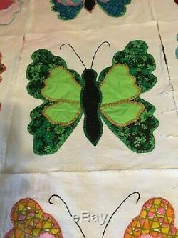 Vintage Butterfly Appliqued & Embroidered Quilt Top Blocks, Handmade