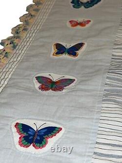 Vintage Butterfly Quilt 54 x 73 Hand Pieced Thread Crochet Trim Stunning