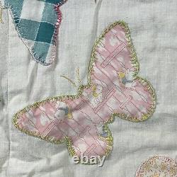 Vintage Butterfly Quilt Handmade Handwritten Inscription Dated 1908 Multi Color
