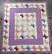 Vintage Colorful 1940s Quilted Embroidered Butterfly Quilt 70x80 Lavender Multi