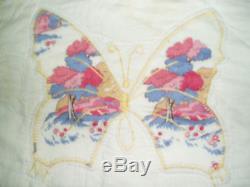 Vintage CUTE Handmade Quilt Butterfly Appliqué EMBROIDERY 72x69 CLEAN (bx12)