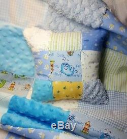 Vintage Cape Cod Nautical Chenille Sailboat Baby Boy Crib Quilt Bedding Gift Set