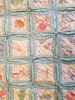 Vintage Cathedral Window Baby Crib Wall Nursery Quilt Hand Pieced Handmade Blue