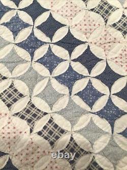 Vintage Cathedral Window Diamond Patchwork Quilt Blue & White 65 X 82 BEAUTIFUL